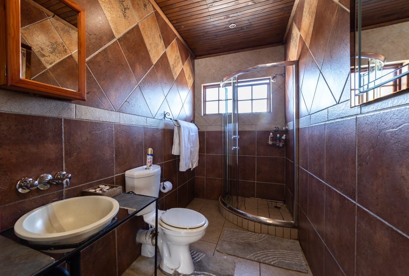 Africa Room en-suite bathroom shower at Thatch Haven Guesthouse, Eldoraigne